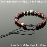 Men's Women Red Tiger Eye Adjustable Braided Bracelet 925 Sterling Silver Skull & Spacers DiyNotion BR1081