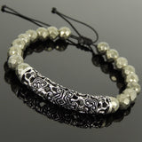 Men's Women Faceted Gold Pyrite Adjustable Braided Bracelet 925 Stamp Sterling Silver Charm DiyNotion BR1082