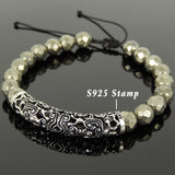 Men's Women Faceted Gold Pyrite Adjustable Braided Bracelet 925 Stamp Sterling Silver Charm DiyNotion BR1082