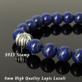 Men's Women Lapis Lazuli Bracelet 925 Stamp Sterling Silver Cross Bead DiyNotion Handmade BR302