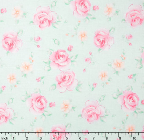 Sweet Baby Rose - Rosa Posa Light Blue Yardage by Dover Hill for Benartex