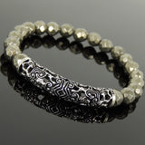 Men's Women Natural Faceted Gold Pyrite Bracelet 925 Sterling Silver Lucky Charm DiyNotion Handmade BR1083