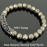 Men's Women Natural Faceted Gold Pyrite Bracelet 925 Sterling Silver Lucky Charm DiyNotion Handmade BR1083