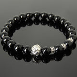 Men's Women Bright Black Onyx Tibetan Silver Bracelet with Lotus Bead OM Spacers DiyNotion Handmade T325
