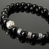 Men's Women Bright Black Onyx Tibetan Silver Bracelet with Lotus Bead OM Spacers DiyNotion Handmade T325