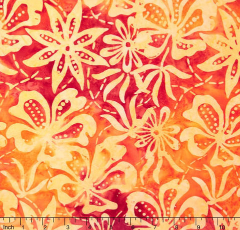 Sumatra Batiks - Orange Red Floral Yardage by Blank Quilting for Blank Quilting - Half Yard Fabric