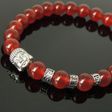Men's Women Red Agate Tibetan Silver Bracelet with Buddha Head Bead OM Spacers DiyNotion Handmade T328