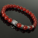 Men's Women Red Agate Tibetan Silver Bracelet with Sakyamuni Buddha Bead OM Spacers DiyNotion Handmade T331