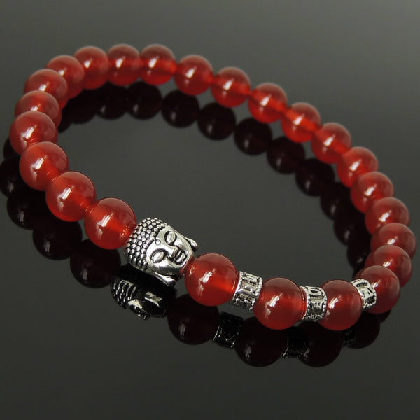 Men's Women Red Agate Tibetan Silver Bracelet with Sakyamuni Buddha Bead OM Spacers DiyNotion Handmade T331