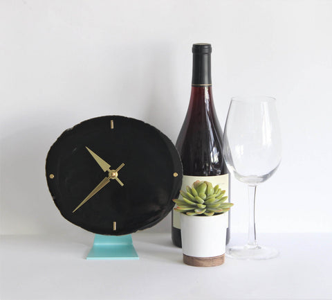8" Black Agate Desk Clock