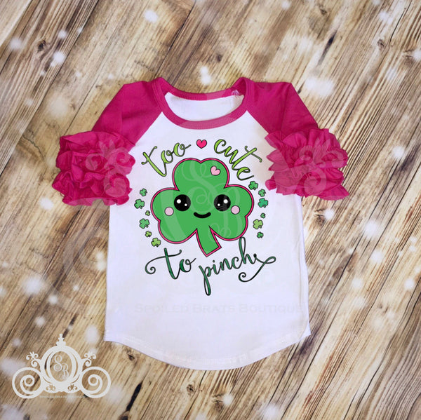 Girls  Too Cute to Pinch St Patty's Day Shirt