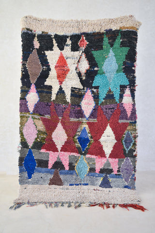 BOUCHEROUITE. Vintage Moroccan Rug. Wool Boucherouite Carpet. Modern Design.