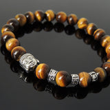 Men's Women Brown Tiger Eye Tibetan Silver Bracelet with Buddha Bead OM Spacers DiyNotion Handmade T332
