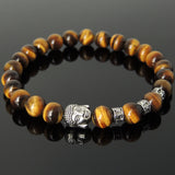 Men's Women Brown Tiger Eye Tibetan Silver Bracelet with Buddha Bead OM Spacers DiyNotion Handmade T332