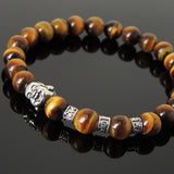 Men's Women Brown Tiger Eye Tibetan Silver Bracelet with Smiling Buddha Bead OM Spacers DiyNotion Handmade T334