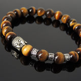 Men's Women Brown Tiger Eye Tibetan Silver Bracelet with Sakyamuni Buddha Bead OM Spacers DiyNotion Handmade T335