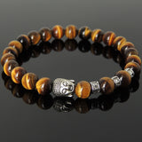 Men's Women Brown Tiger Eye Tibetan Silver Bracelet with Sakyamuni Buddha Bead OM Spacers DiyNotion Handmade T335