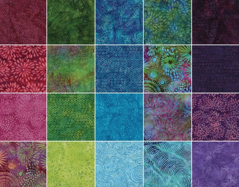 SALE Bursting Blooms Batiks Stack Pack/Layer Cake by Kathy Engle for Island Batik - 42, 10 inch Precut Fabric Squares