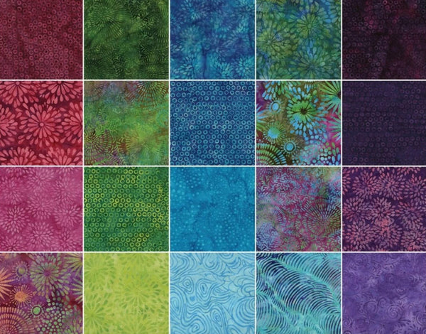 SALE Bursting Blooms Batiks Stack Pack/Layer Cake by Kathy Engle for Island Batik - 42, 10 inch Precut Fabric Squares