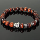 Men's Women Red Tiger Eye Tibetan Silver Bracelet with Smiling Buddha Bead OM Spacers DiyNotion Handmade T338