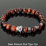 Men's Women Red Tiger Eye Tibetan Silver Bracelet with Smiling Buddha Bead OM Spacers DiyNotion Handmade T338