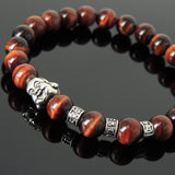 Men's Women Red Tiger Eye Tibetan Silver Bracelet with Smiling Buddha Bead OM Spacers DiyNotion Handmade T338