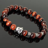 Men's Women Red Tiger Eye Tibetan Silver Bracelet with Smiling Buddha Bead OM Spacers DiyNotion Handmade T338