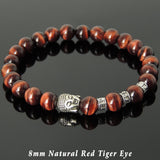 Men's Women Red Tiger Eye Tibetan Silver Bracelet with Sakyamuni Buddha Bead OM Spacers DiyNotion Handmade T339
