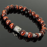 Men's Women Red Tiger Eye Tibetan Silver Bracelet with Sakyamuni Buddha Bead OM Spacers DiyNotion Handmade T339