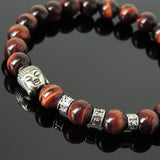 Men's Women Red Tiger Eye Tibetan Silver Bracelet with Sakyamuni Buddha Bead OM Spacers DiyNotion Handmade T339