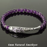 Women's Amethyst Bracelet with 925 Sterling Silver Lotus Fish Spacers DiyNotion Handmade BR073