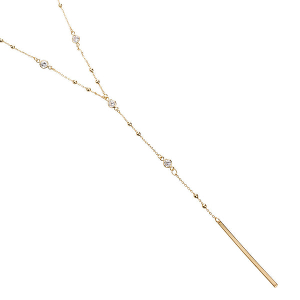 14k Gold Dipped Lariat Y Necklace Cubic Zirconia Brass Necklace, Minimalist Jewelry, Minimal Bar Lariat Necklace, CZ Layering Necklace