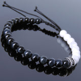 Men's Women White Howlite Blue Tiger Eye Adjustable Braided Bracelet 925 Sterling Silver Cross Spacers DiyNotion BR894