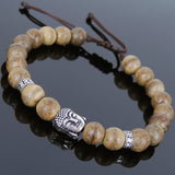 Men's Women Agarwood Adjustable Braided Bracelet 925 Sterling Silver Buddha Head OM Spacers DiyNotion BR867