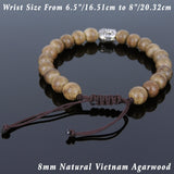 Men's Women Agarwood Adjustable Braided Bracelet 925 Sterling Silver Buddha Head BeadDiyNotion BR868