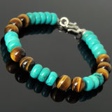 Men's Women Tiger Eye Turquoise Sterling Silver Bracelet 925 Clasp DiyNotion Handmade BR113