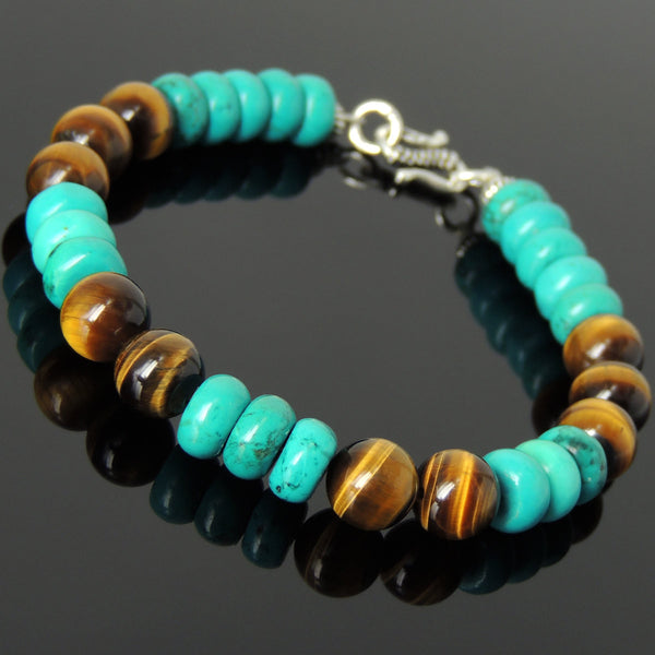 Men's Women Tiger Eye Turquoise Sterling Silver Bracelet 925 Clasp DiyNotion Handmade BR113