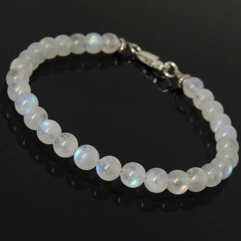 Men's Women Strong Flash Moonstone Bracelet with 925 Sterling Silver Clasp DiyNotion Handmade BR1040