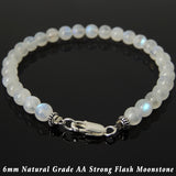 Men's Women Strong Flash Moonstone Bracelet with 925 Sterling Silver Clasp DiyNotion Handmade BR1040