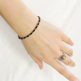 Men's Women Faceted Gold Pyrite Black Onyx Bracelet 925 Sterling Silver Beads Clasp SMALL BEADS DiyNotion Handmade BR1087