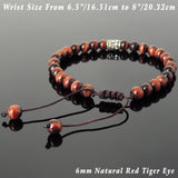 Men's Women Red Tiger Eye Adjustable Braided Bracelet 925 Sterling Silver Fleur de Lis Bead DiyNotion BR770