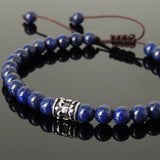 Men's Women Lapis Lazuli Adjustable Braided Bracelet 925 Sterling Silver Fleur de Lis Bead DiyNotion BR771