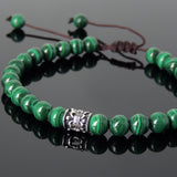Men's Women Malachite Adjustable Braided Bracelet 925 Sterling Silver Fleur de Lis Bead DiyNotion BR772