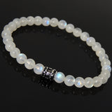 Men's Women Gemstone Strong Flash Moonstone Bracelet 925 Sterling Silver Fleur de Lis Bead DiyNotion BR1041