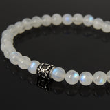 Men's Women Gemstone Strong Flash Moonstone Bracelet 925 Sterling Silver Fleur de Lis Bead DiyNotion BR1041