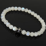 Men's Women Gemstone Strong Flash Moonstone Bracelet 925 Sterling Silver Cross Bead DiyNotion BR1042
