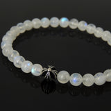 Men's Women Gemstone Strong Flash Moonstone Bracelet 925 Sterling Silver Cross Bead DiyNotion BR1042