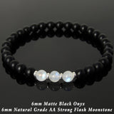 Men's Women Matte Black Onyx Strong Flash Moonstone Bracelet 925 Sterling Silver Spacers DiyNotion BR1043