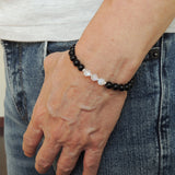 Men's Women Matte Black Onyx Strong Flash Moonstone Bracelet 925 Sterling Silver Spacers DiyNotion BR1043