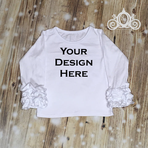 Solid White Custom Icing Ruffle Raglan Personalized Shirt Girl Baby Shower Gift Toddler Shirt